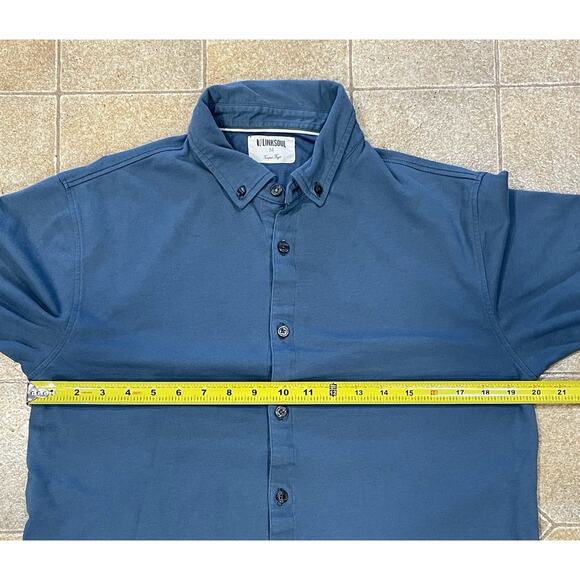 LinkSoul Button Up Shirt Men's (M) Tempus Fugit Short Sleeve Blue Organic Cotton - Picture 3 of 9